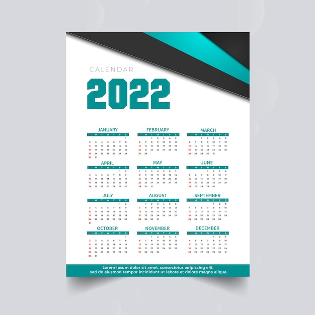 Modello di progettazione del calendario intelligente per l'anno 2022