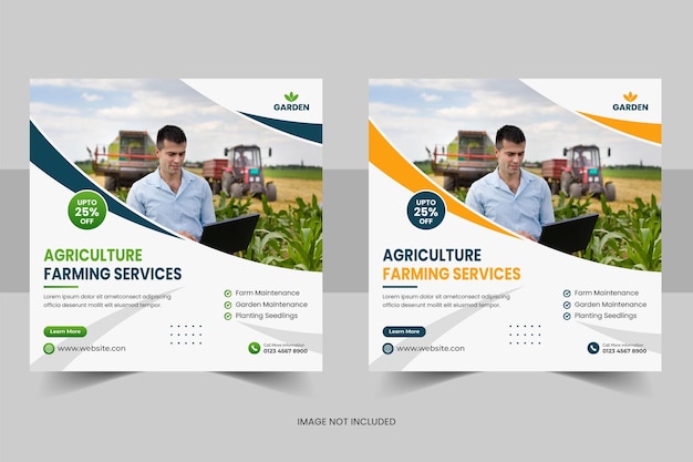 Banner per post sui social media del servizio agricolo smart agriculture o banner paesaggistico per tosaerba