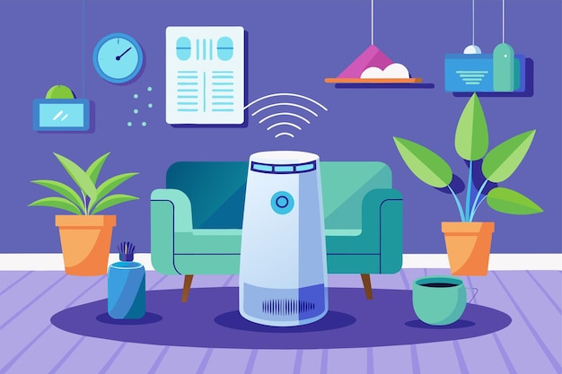 Vector a smart air purifier and a couch in a room