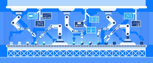 Tecnologia di processo di assemblaggio intelligente. macchinari di fabbrica futuristici, attrezzature ad alta tecnologia