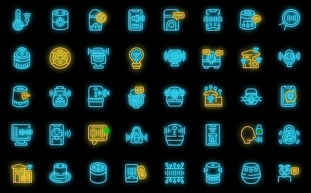 Smart assistant icons set vector neon