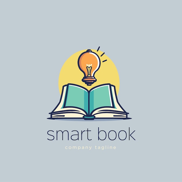 Smart book logo template with light bulb and open book vector illustration