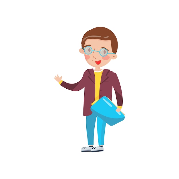 Smart boy in glasses preschool activities and early childhood education cartoon vector Illustration