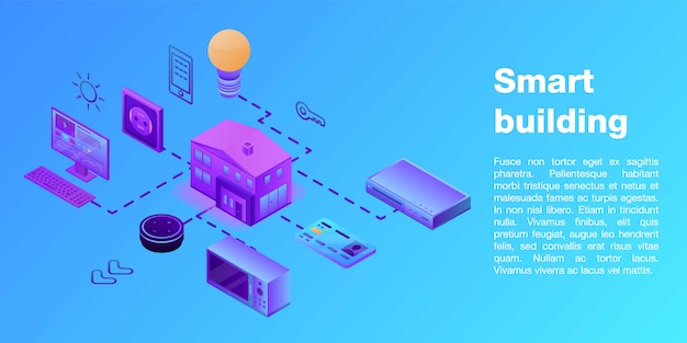 Smart building concept banner, isometric style