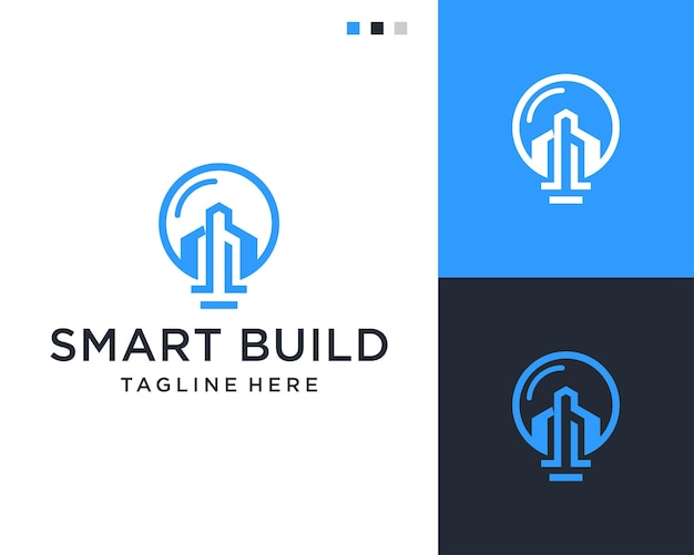 Vector smart building light bulb logo design