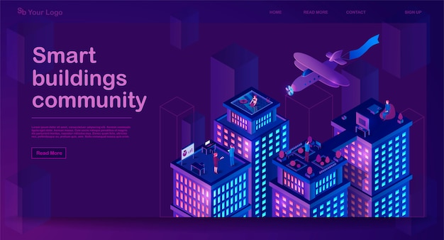 Smart buildings isometric banner