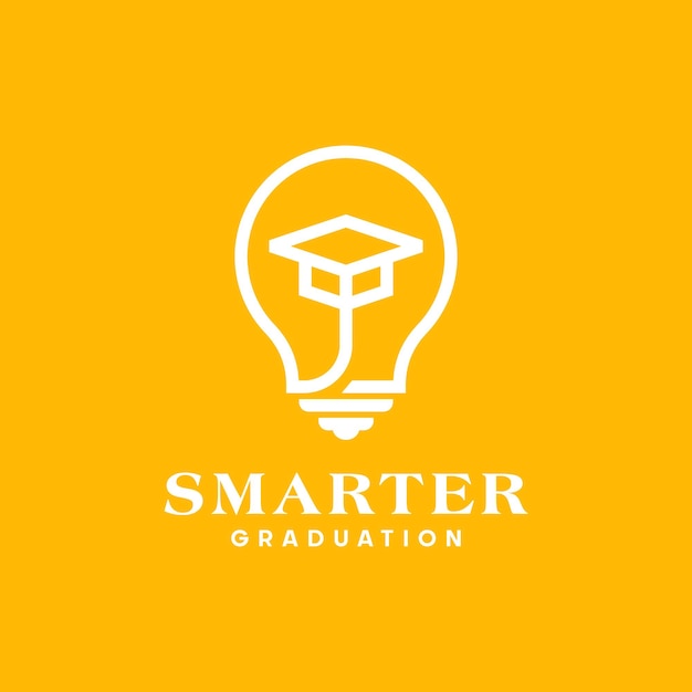 Smart bulb bachelor hat laureato education line outline icon logo design