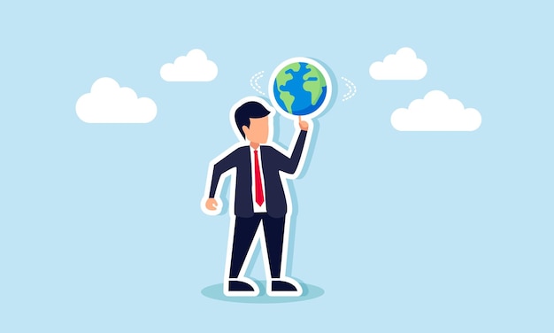 A smart businessman manager spins the globe on his strong finger