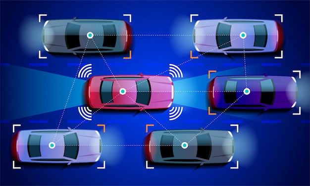 Smart car concept autonomous self-driving vehicle on the city road  illustration