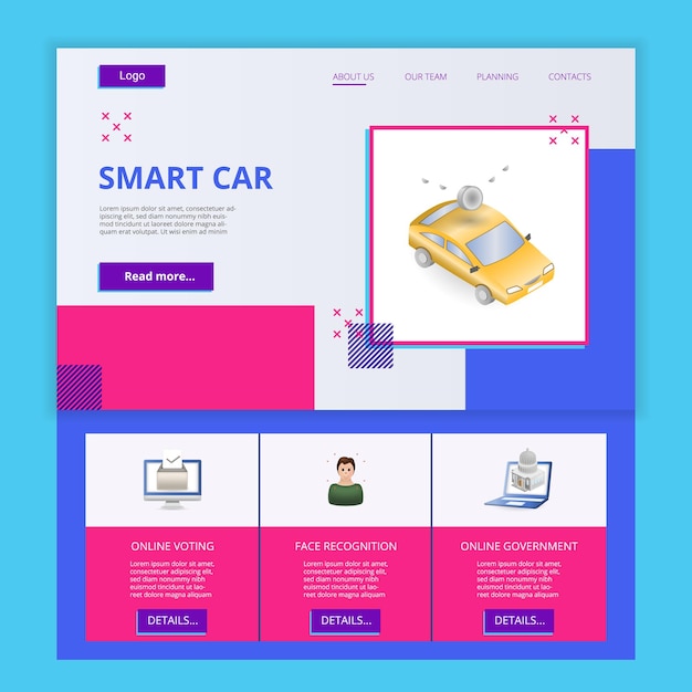 ベクトル スマート・カー・フラット・ランディング・ページ ウェブサイトのテンプレート オンライン投票