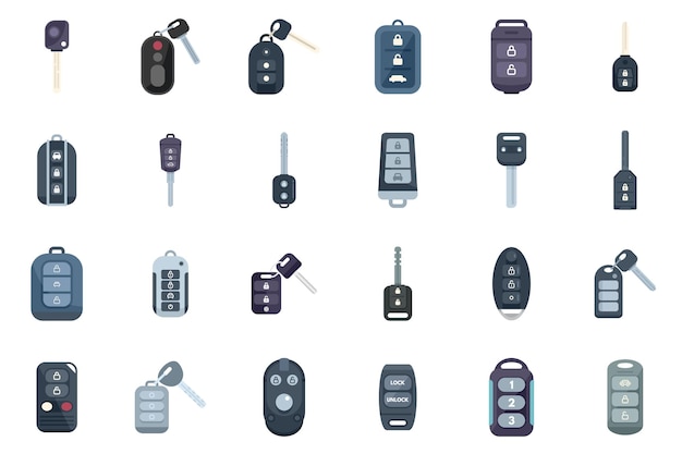 Vector smart car key icons set flat vector driver mobile