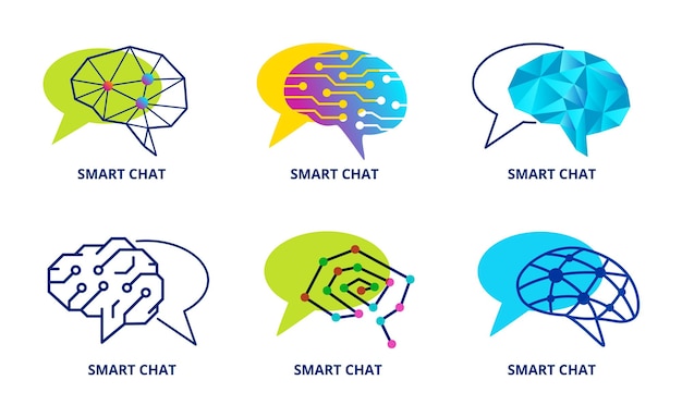 Vector smart chat emblem template chatbot talk artificial intelligence brain dialog and ai speech vector icons set