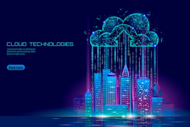 Smart city 3D light cloud computing cityscape.