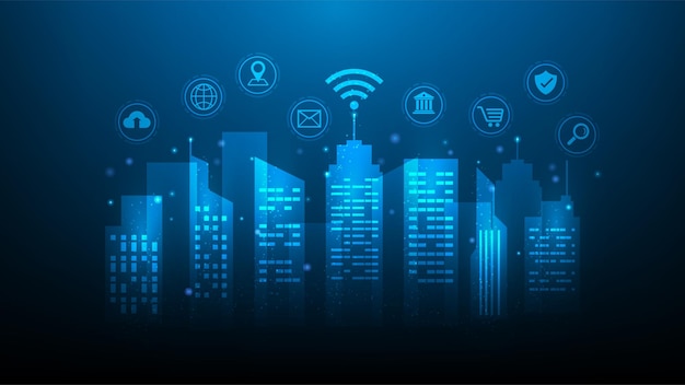 smart city building 5g wifi technology digital internet connectivity with technology.