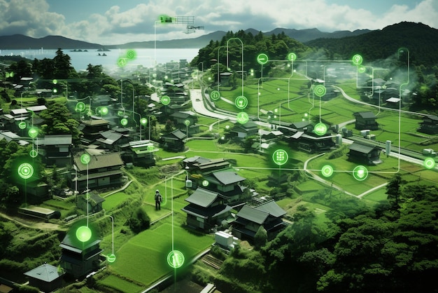 Smart city connectie dot point connectie met lijn netwerk technologie metaverse concept Big data