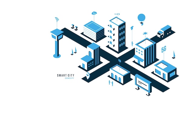 Smart city connecting to the internet concept Urban building IoT Management and controll system