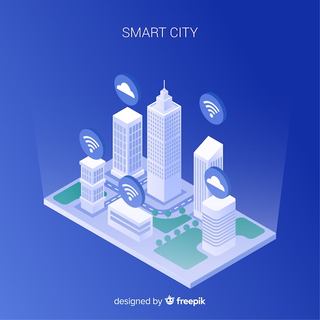 Smart city isometrica sullo sfondo