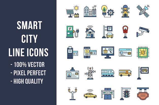 Smart City Line Color Icons