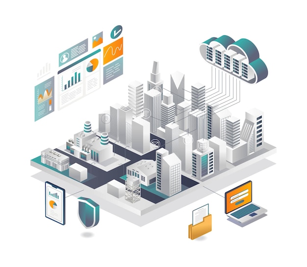 Vector smart city security with cloud server data analyst