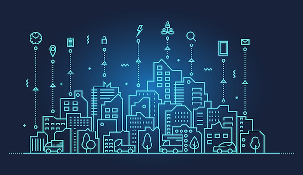 Vector smart city skyline illustration