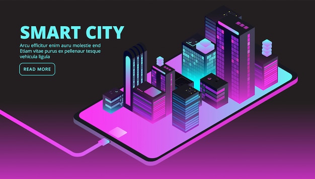 Tecnologia smart city. edifici intelligenti nella città futura.