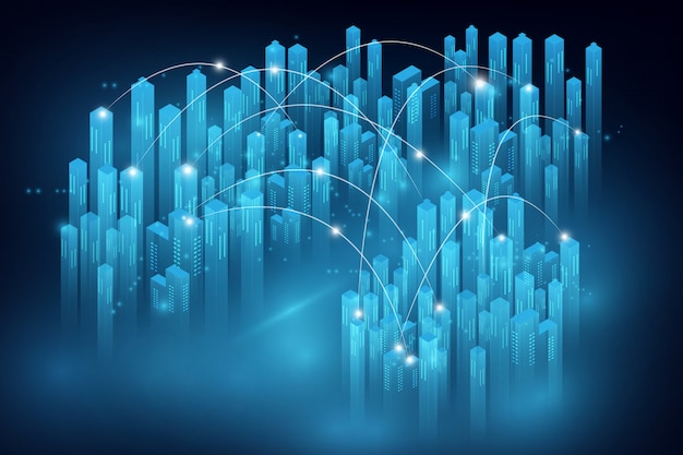 Smart city and telecommunication network concept. abstract mixed media