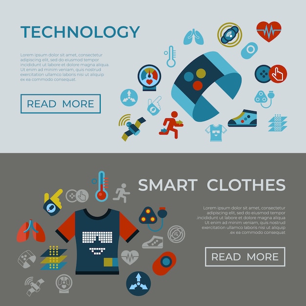 Smart clothes fashion gadget technology icons set