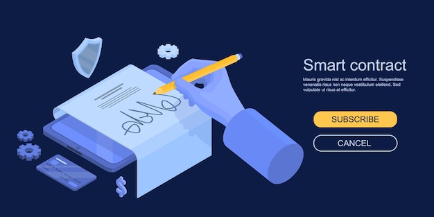 Smart contract concept banner, isometric style