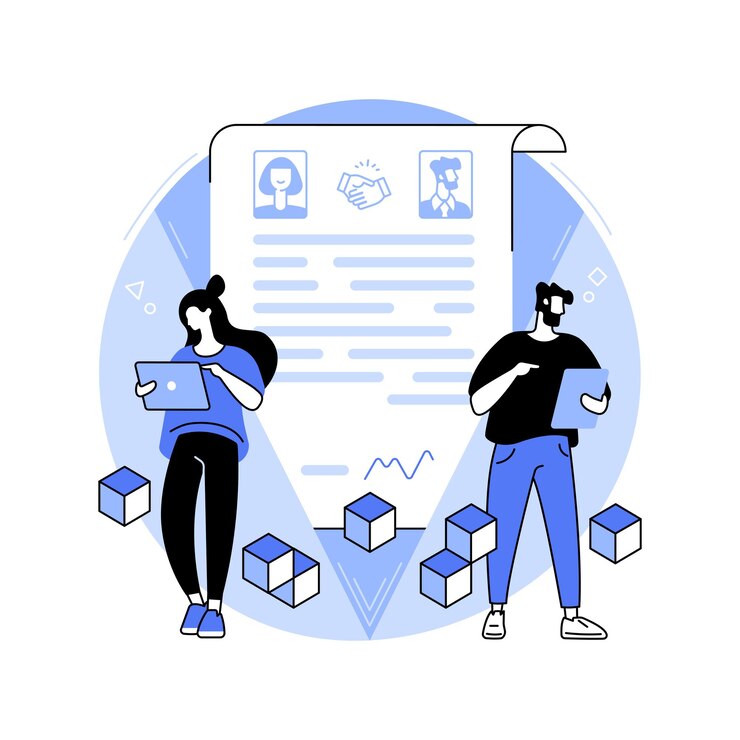 Vector smart contract isolated cartoon vector illustrations