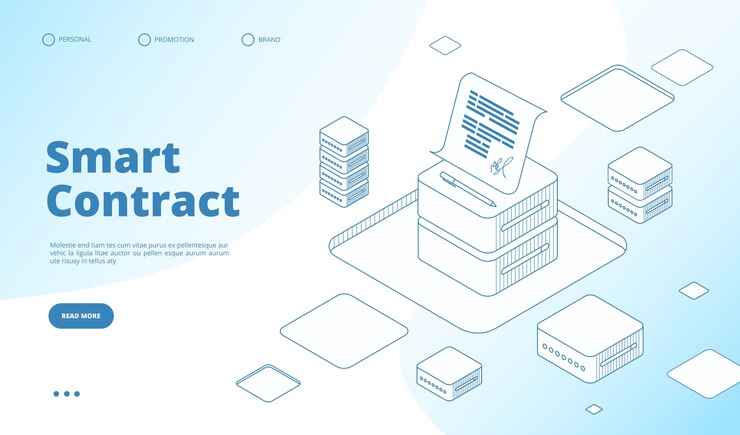Vector smart contract isometric landing page template