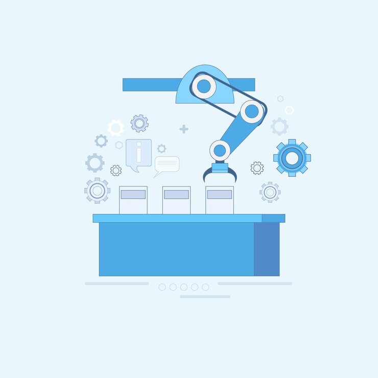 Vector smart conveyor industrial automation industry production web banner thin line vector illustration