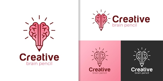 Elemento del logo della matita dell'idea creativa intelligente con il simbolo dell'icona del cervello per l'ispirazione, lo studio degli studenti, l'istruzione, il logo dell'agenzia di design creativo