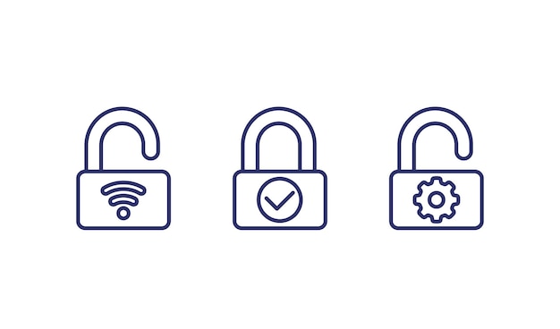 Smart door lock line icons