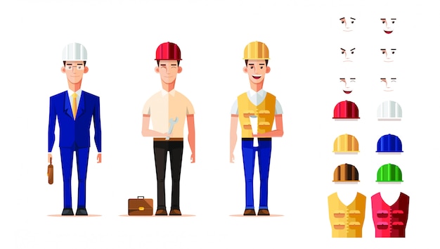 Vector smart engineer worker in character set vector design.