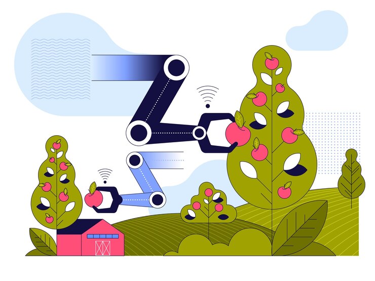 Vector smart farming concept robotic hand