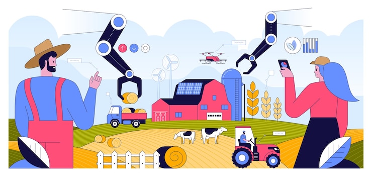 Vector smart farming concept robotic hand
