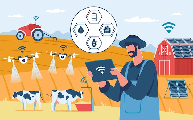 Smart farming innovative technology agricultural drones eco solar power farm agriculture automation