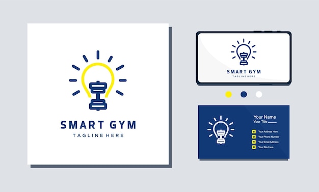 Smart fitness palestra lampadina bilanciere logo design ispirazione sportiva