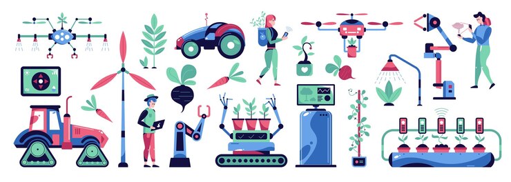 Vector smart garden horizontal set with technology symbols flat isolated vector illustration