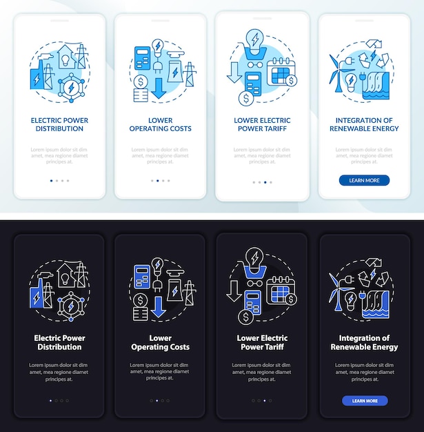 Smart grid set night and day mode onboarding mobile app screen