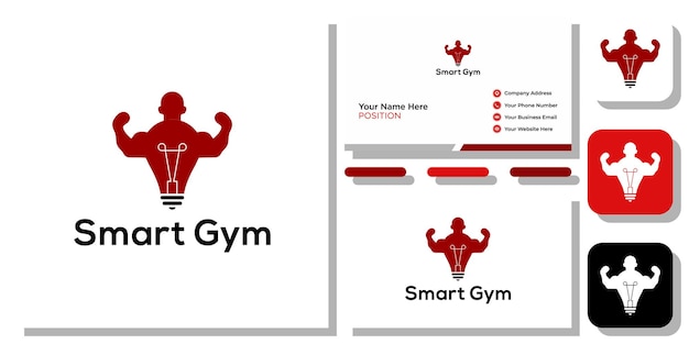 명함 템플릿이 있는 스마트 체육관 조합 기호 바디 전구