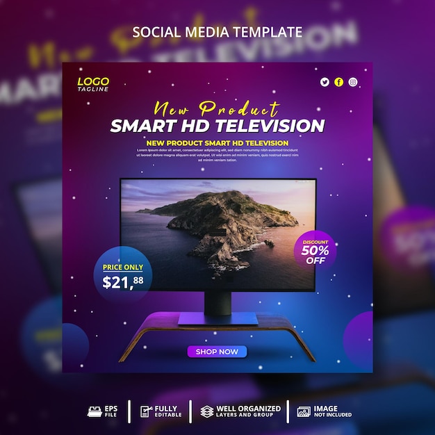 Vector smart hd television and product electronic social media post banner template