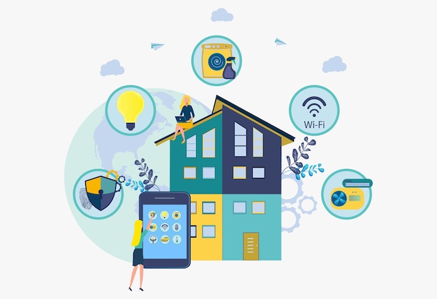 Smart home apparaten domotica systeem huishoudapparatuur marktconcept Sitesjabloon