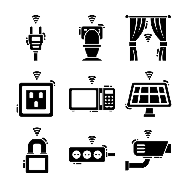 Smart Home Automation System Glyph Vector Elements Icons