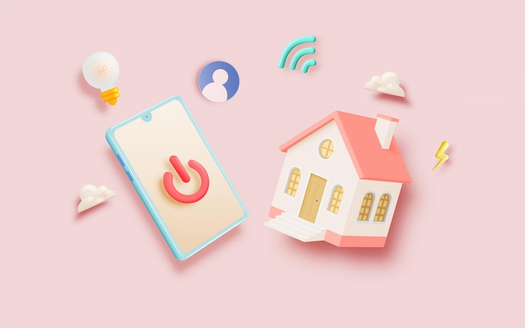 Vector smart home concept illustration with mobile control
