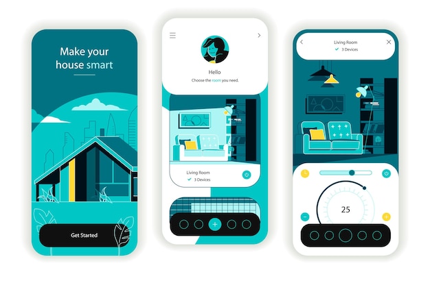 Vector smart home concept onboarding screens ui ux gui user interface kit
