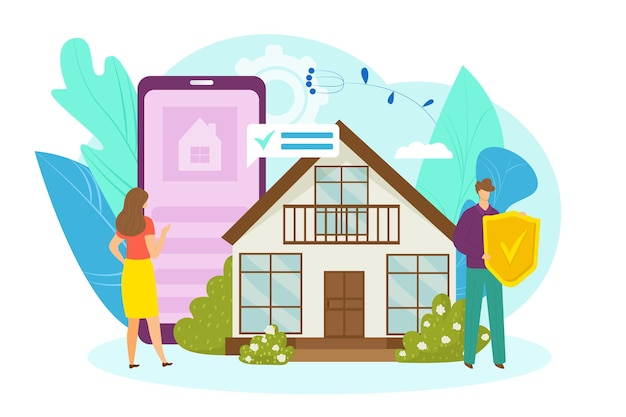 Smart home concept vector illustratie smartphone netwerk app voor huis digitale technologie controle a...