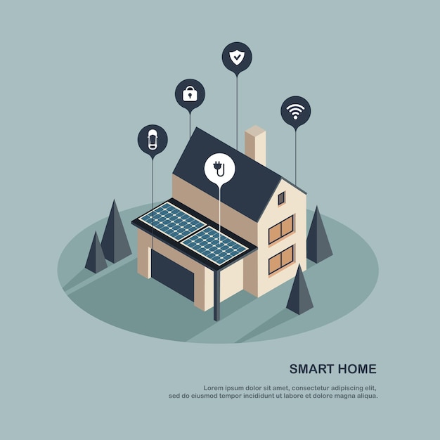 Vettore controllo della casa intelligente tramite smartphone connessione wi-fi wireless e tecnologia per la casa telefono cellulare