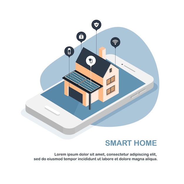 벡터 스마트폰으로 스마트 홈 컨트롤, 무선 와이파이 연결 및 하우스 기술 휴대 전화