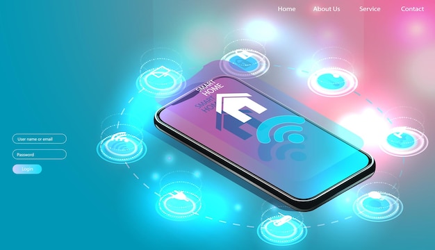 Smart home controlled smartphone Internet of things technology of home automation system.